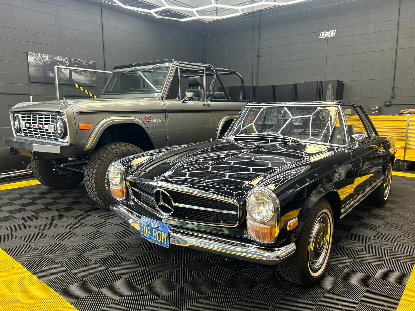 Black Mercedes-Benz 280SL Pagoda serviced at Artec Automotive in Belmont, CA